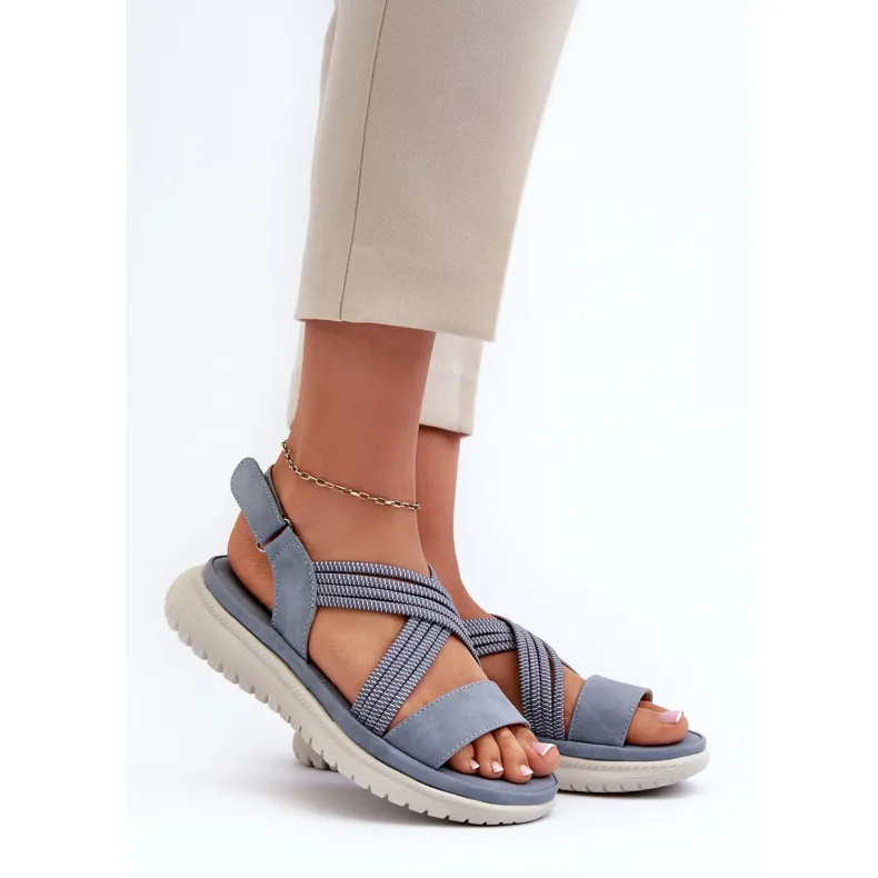 Sandales Velcro Confortables Pour Femme Bleu Eladora