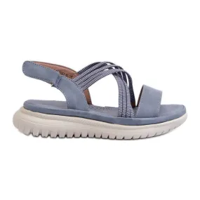 Sandales Velcro Confortables Pour Femme Bleu Eladora