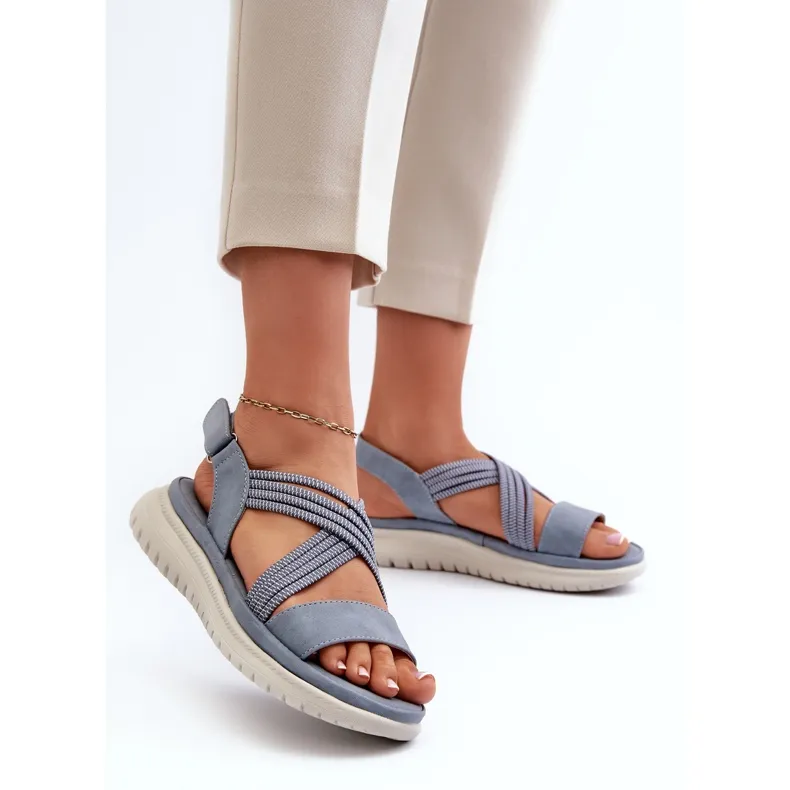 Sandales Velcro Confortables Pour Femme Bleu Eladora