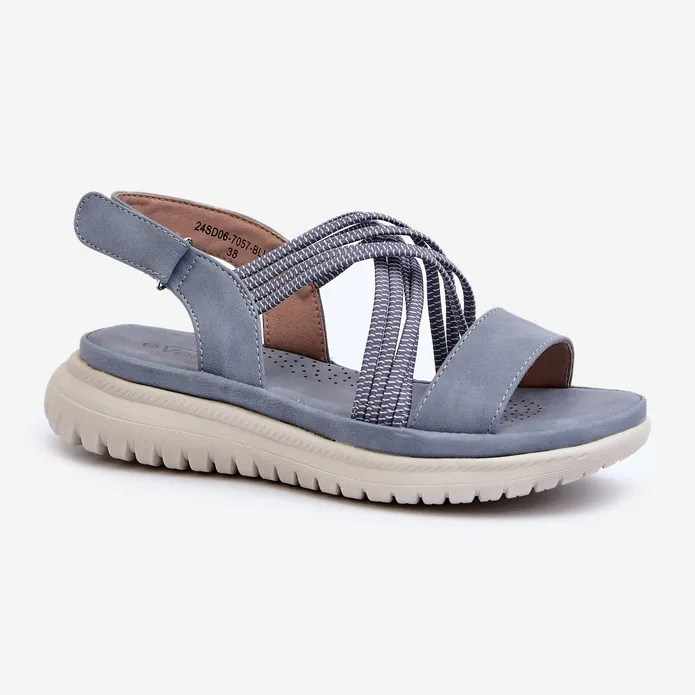 Sandales Velcro Confortables Pour Femme Bleu Eladora