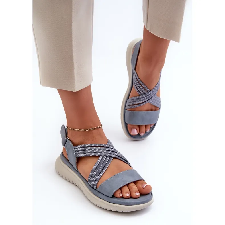 Sandales Velcro Confortables Pour Femme Bleu Eladora