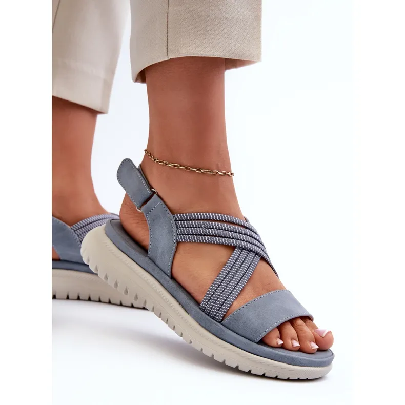 Sandales Velcro Confortables Pour Femme Bleu Eladora