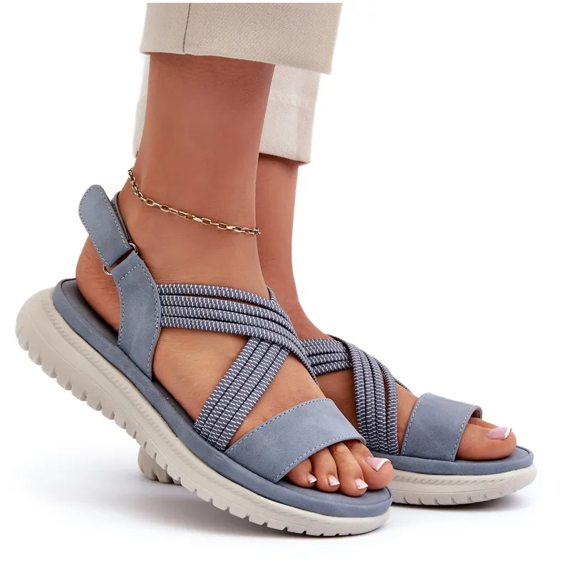 Sandales Velcro Confortables Pour Femme Bleu Eladora