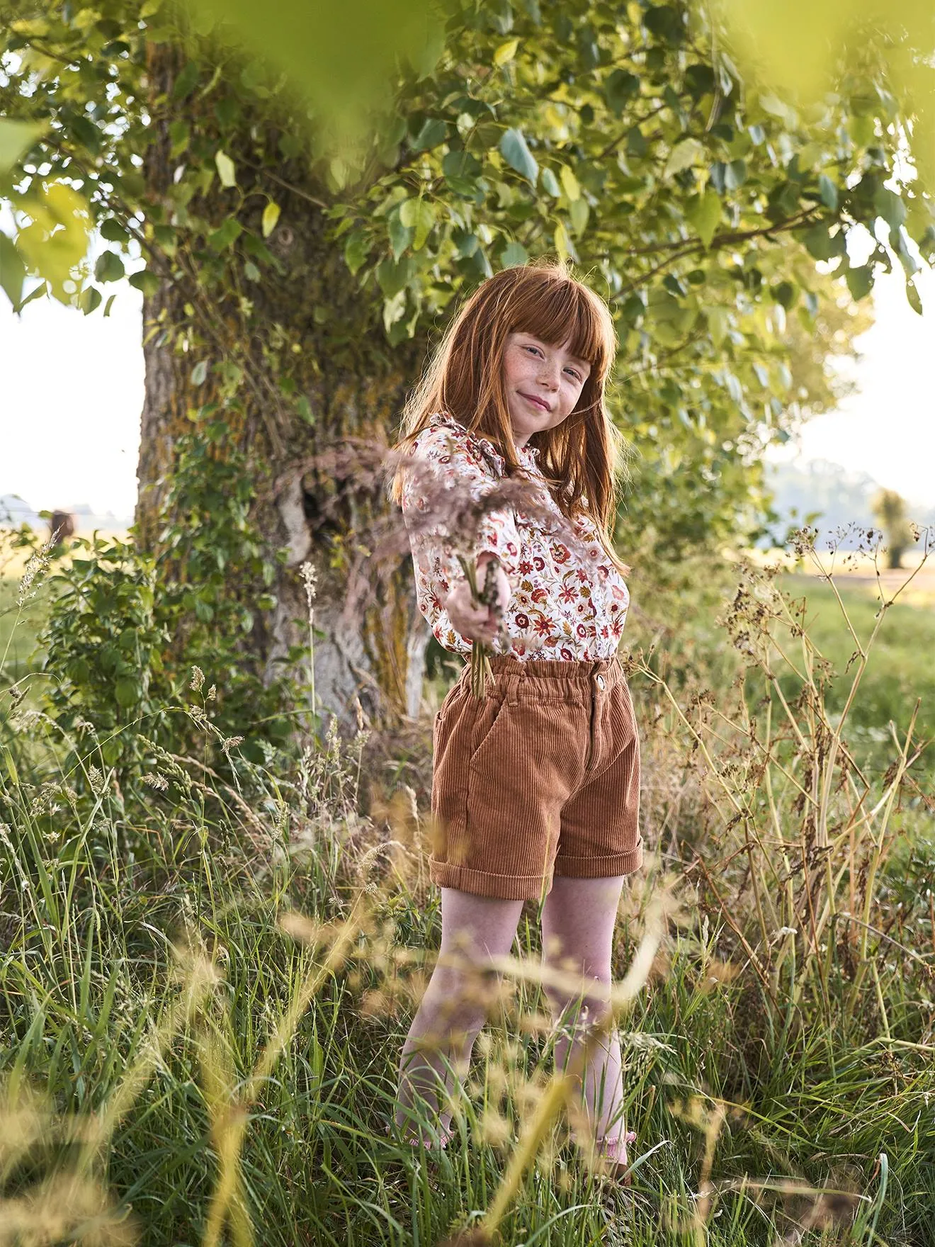 Short paperbag en velours fille rose airelle - Vertbaudet