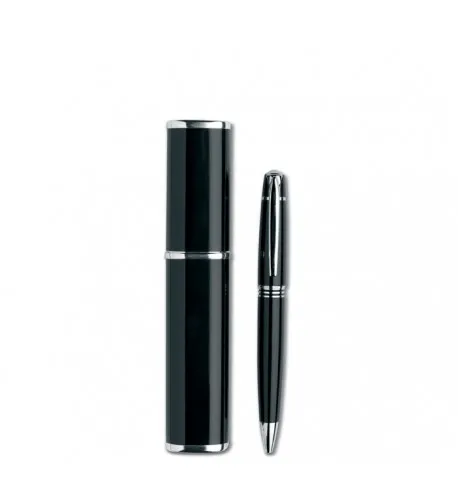 Stylo noir à bille en métal dans une boite en aluminium