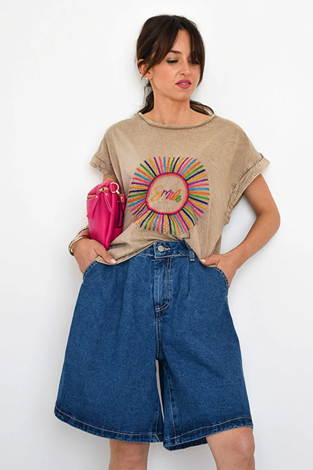 T-Shirt Beige Smile Brodé SUNSET