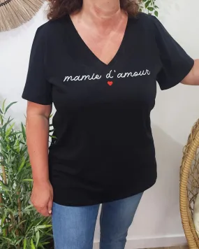 T-Shirt femme noir Mamie d'amour