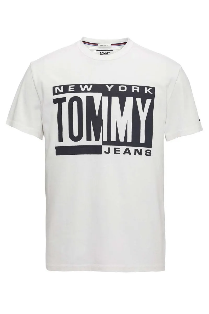 T shirt manches courtes Tommy jeans homme BOX LOGO DM0DM06078 Blanc