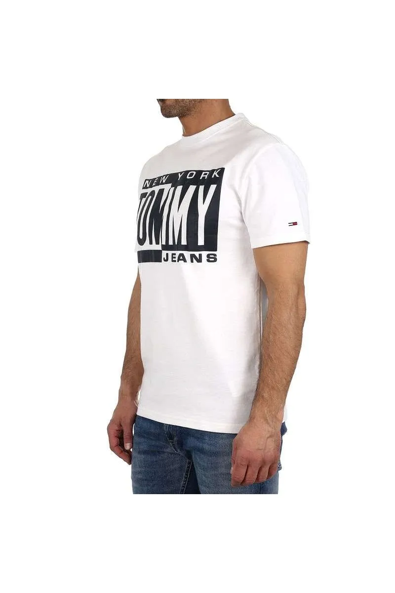 T shirt manches courtes Tommy jeans homme BOX LOGO DM0DM06078 Blanc