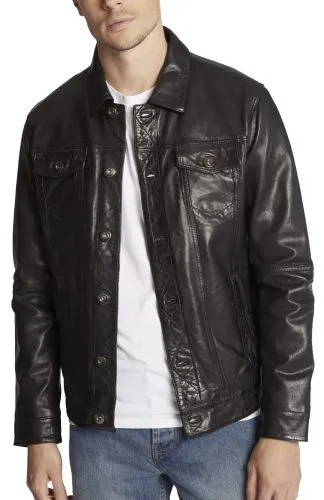 VESTE CUIR AGNEAU COUPE JEANS FLAVIO BLACK