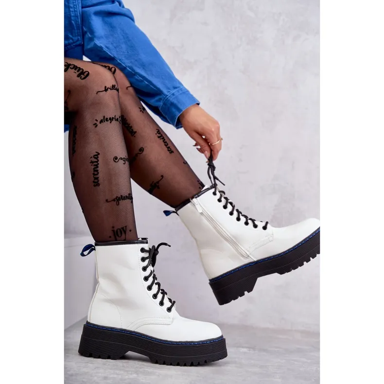 WS1 Bottes nouées pour femme Glany White Callie blanche